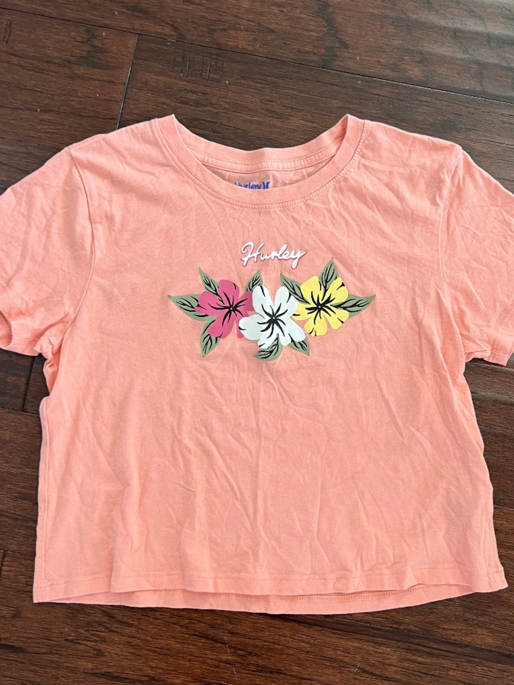 Hurley T-Shirt Women Pink Cropped Cotton Tee Size S